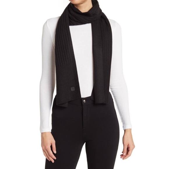 NEW ALLSAINTS Black Wool Blend Ribbed Knit Scarf - Picture 1 of 7